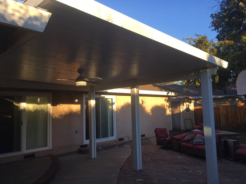 13x16 Roof mounted Durawood frame with a Comfort Shield insulated cover. Color: Sierra Snow - Elk Grove. CA