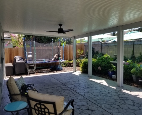 17x22 Durawood, flatwood patio cover with scallop ends Color Sierra Snow Trim: Coastal Fog - Rocklin, CA