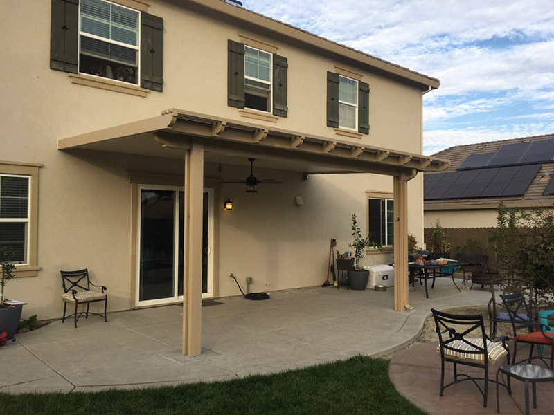 12x20 Durawood attached flatwood patio cover Color: California Sand Trim Color Southwood, with (2) footings, end design: corbel - Lincoln, CA