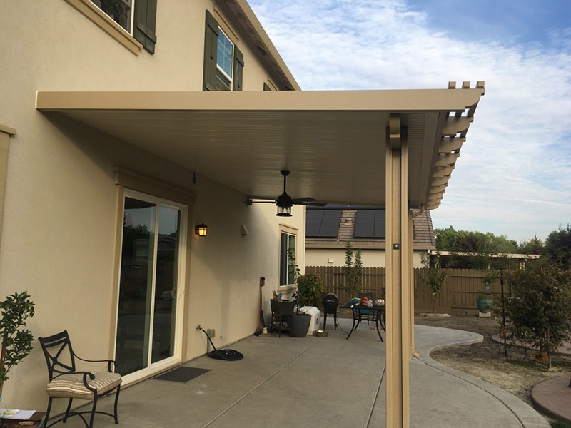 12x20 Durawood attached flatwood patio cover Color: California Sand Trim Color Southwood, with (2) footings, end design: corbel - Lincoln, CA