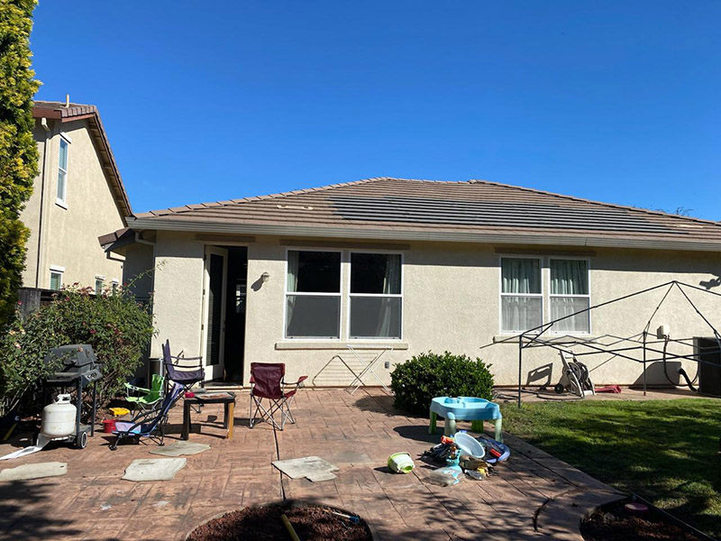 17x17 wall attached flatwood patio cover with diamond end caps. Trim: California Sand - Rocklin, CA