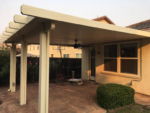 17x17 wall attached flatwood patio cover with diamond end caps. Trim: California Sand - Rocklin, CA