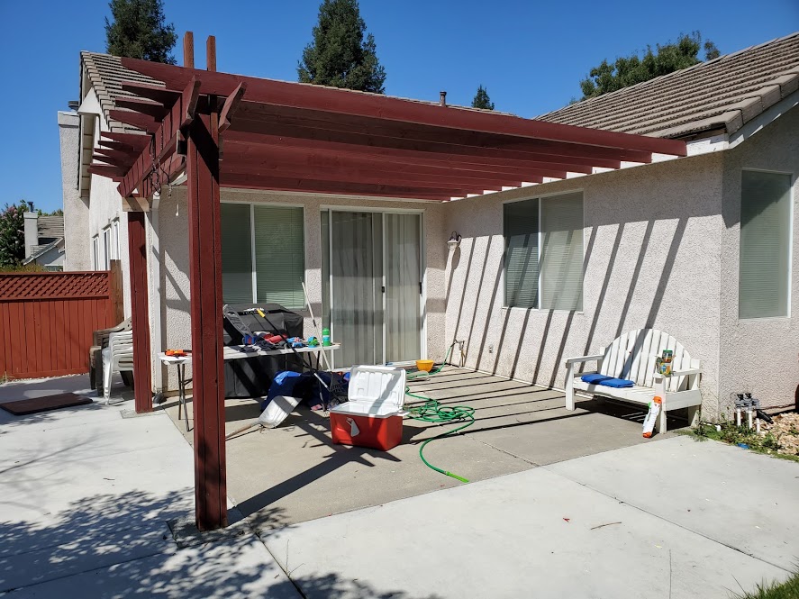 16'5x15' attached, fascia mounted Durawood, flatwood patio cover with diamond end caps. Color: California Sand - Sacramento, CA