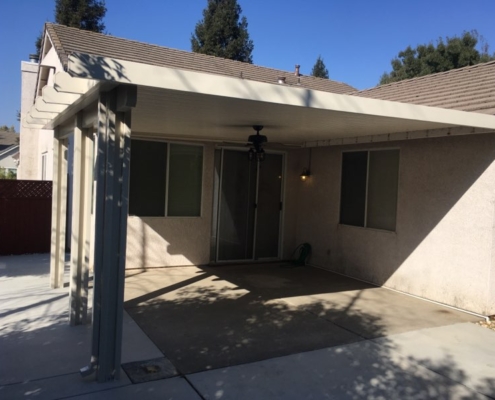 16'5x15' attached, fascia mounted Durawood, flatwood patio cover with diamond end caps. Color: California Sand - Sacramento, CA