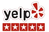 Yelp logo with five stars, representing customer feedback and reviews for Petkus Brothers.